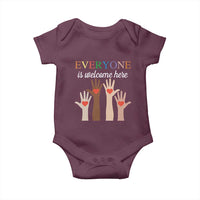 Everyone Is Welcome Here Baby Onesie Equality Fist Hands Hearts