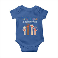 Everyone Is Welcome Here Baby Onesie Equality Fist Hands Hearts