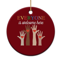 Everyone Is Welcome Here Ceramic Ornament Equality Fist Hands Hearts - Wonder Print Shop