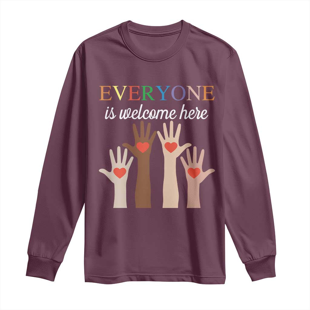Everyone Is Welcome Here Long Sleeve Shirt Equality Fist Hands Hearts