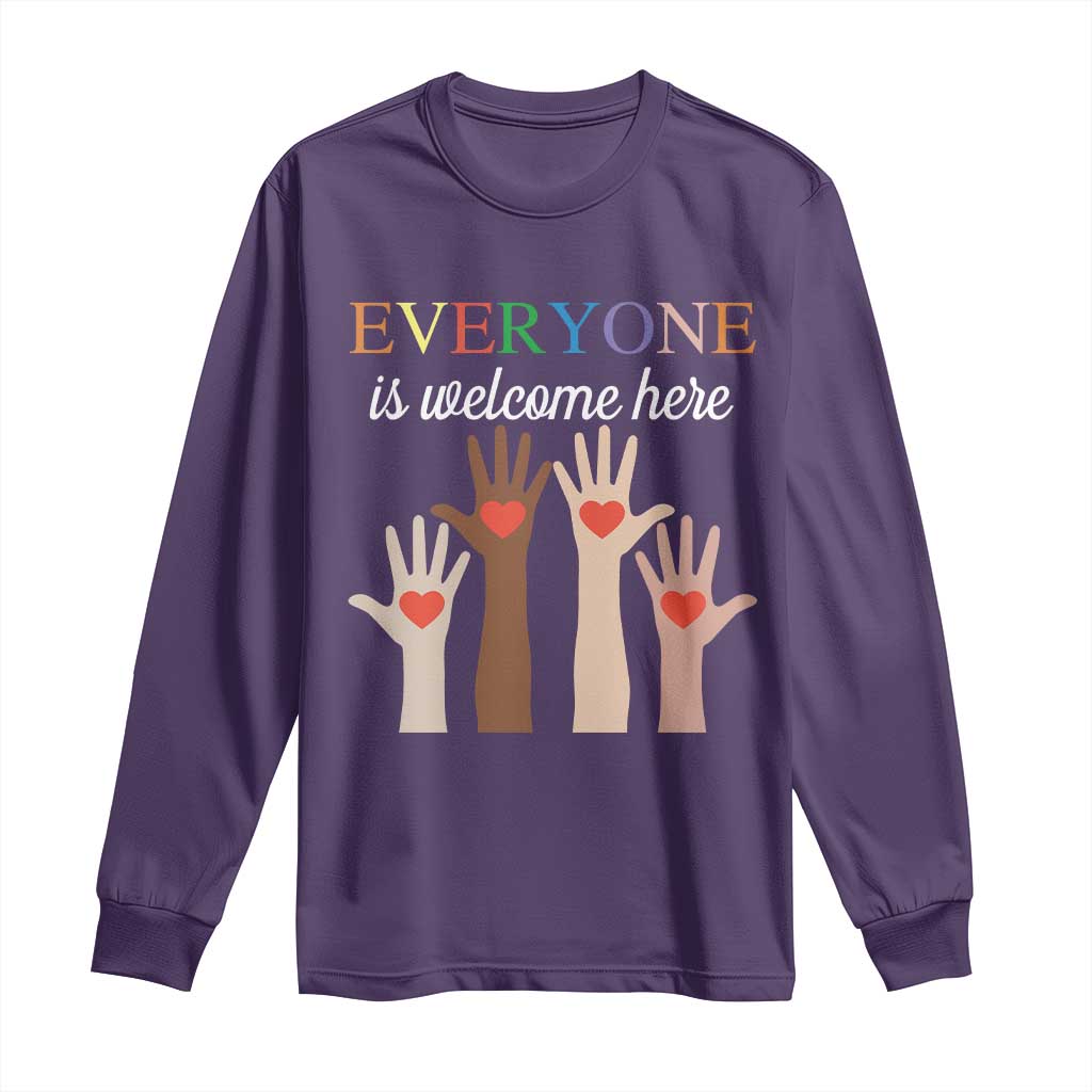 Everyone Is Welcome Here Long Sleeve Shirt Equality Fist Hands Hearts