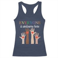 Everyone Is Welcome Here Racerback Tank Top Equality Fist Hands Hearts