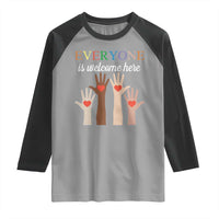 Everyone Is Welcome Here Raglan Shirt Equality Fist Hands Hearts