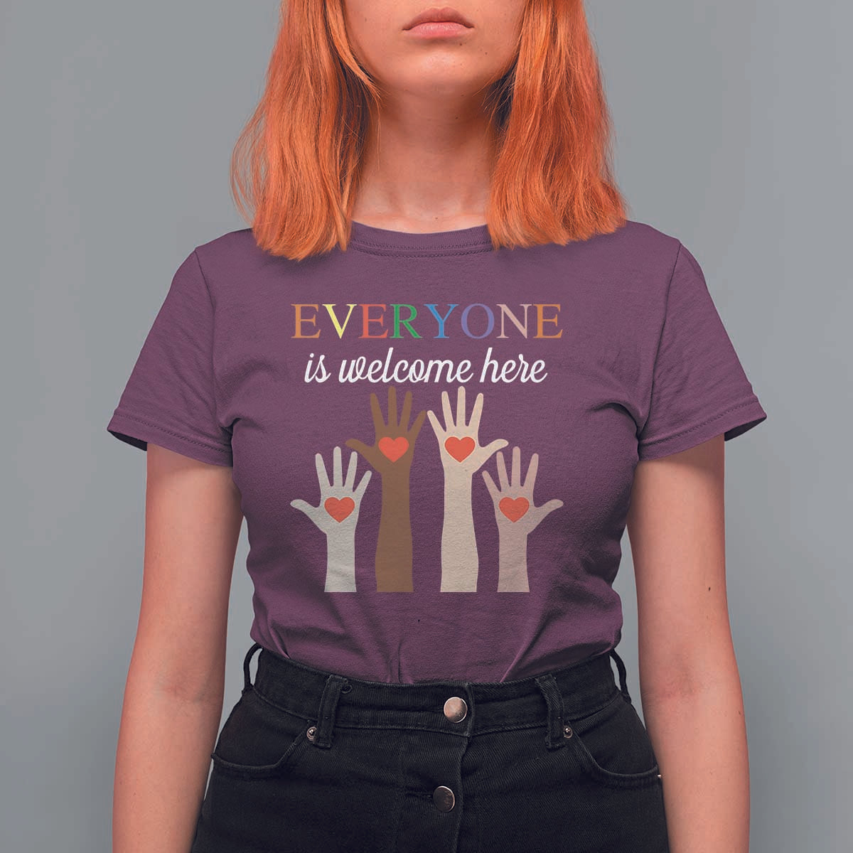 Everyone Is Welcome Here T Shirt For Women Equality Fist Hands Hearts
