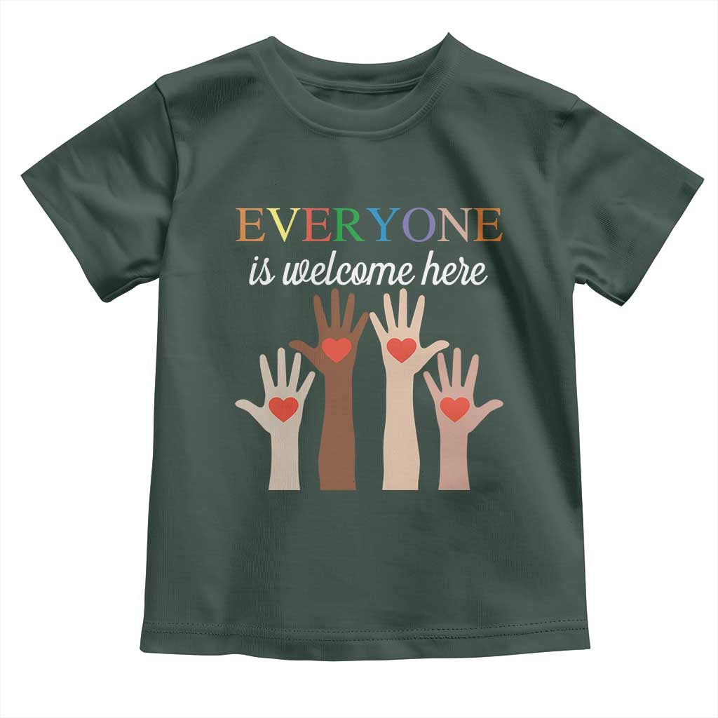 Everyone Is Welcome Here Toddler T Shirt Equality Fist Hands Hearts
