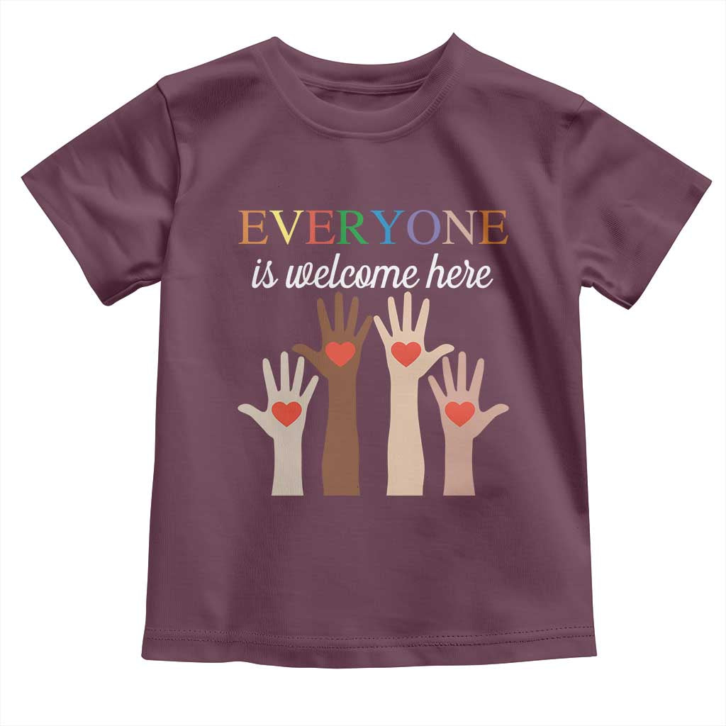 Everyone Is Welcome Here Toddler T Shirt Equality Fist Hands Hearts