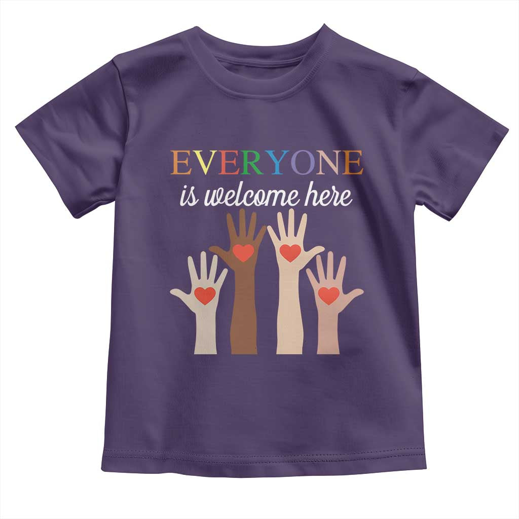 Everyone Is Welcome Here Toddler T Shirt Equality Fist Hands Hearts