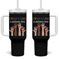 Everyone Is Welcome Here Tumbler With Handle Equality Fist Hands Hearts