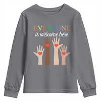 Everyone Is Welcome Here Youth Sweatshirt Equality Fist Hands Hearts