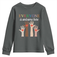 Everyone Is Welcome Here Youth Sweatshirt Equality Fist Hands Hearts