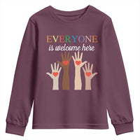 Everyone Is Welcome Here Youth Sweatshirt Equality Fist Hands Hearts