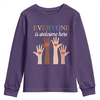 Everyone Is Welcome Here Youth Sweatshirt Equality Fist Hands Hearts