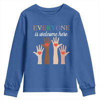 Everyone Is Welcome Here Youth Sweatshirt Equality Fist Hands Hearts