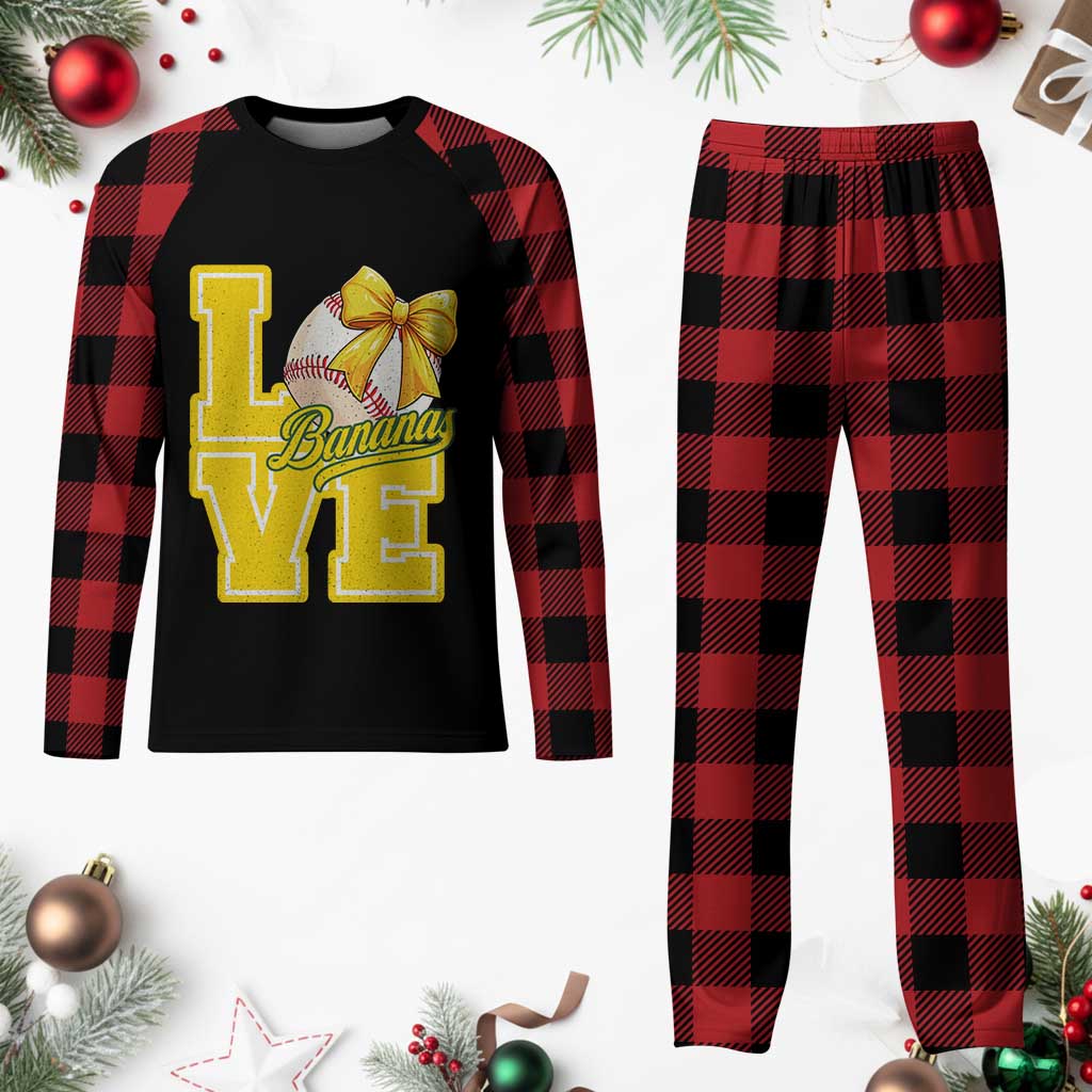 Vintage Banana Coquette Bow Plaid Pajama Set LOVE Baseball Fan Sport Lover - Wonder Print Shop
