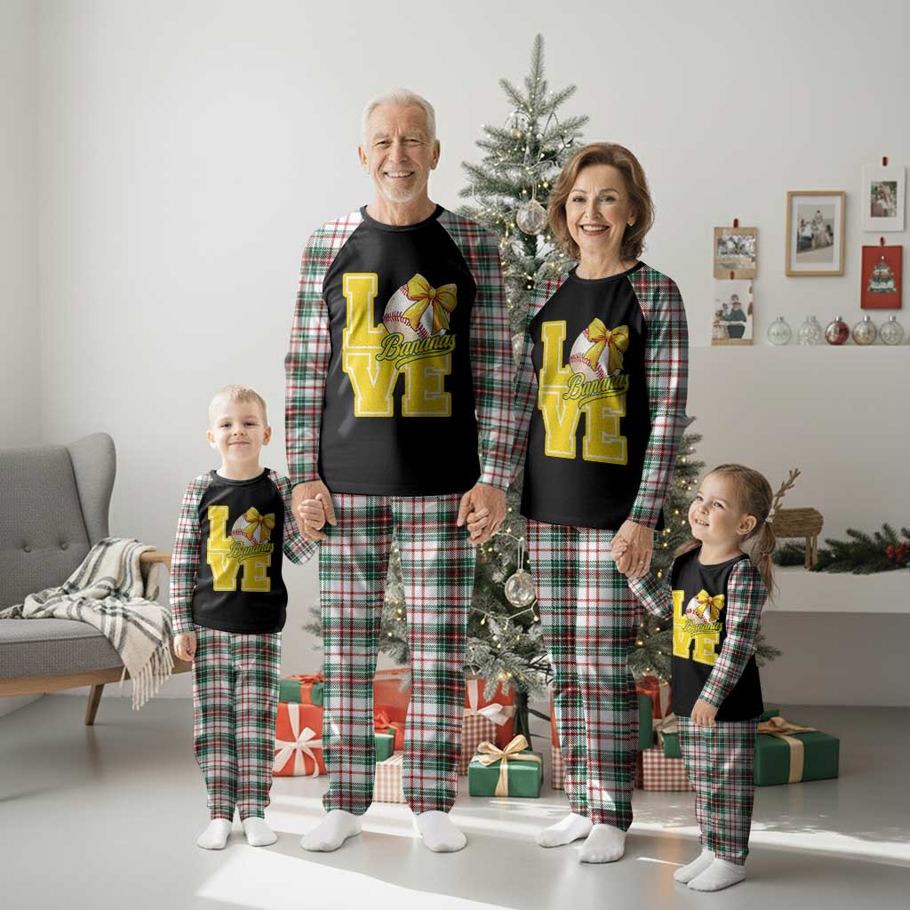Vintage Banana Coquette Bow Plaid Pajama Set LOVE Baseball Fan Sport Lover - Wonder Print Shop