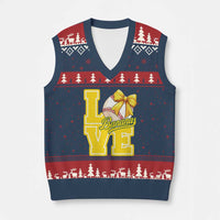 Vintage Banana Coquette Bow V-Neck Knit Sweater Vest LOVE Baseball Fan Sport Lover - Wonder Print Shop