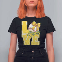 Vintage Banana Coquette Bow T Shirt For Women LOVE Baseball Fan Sport Lover
