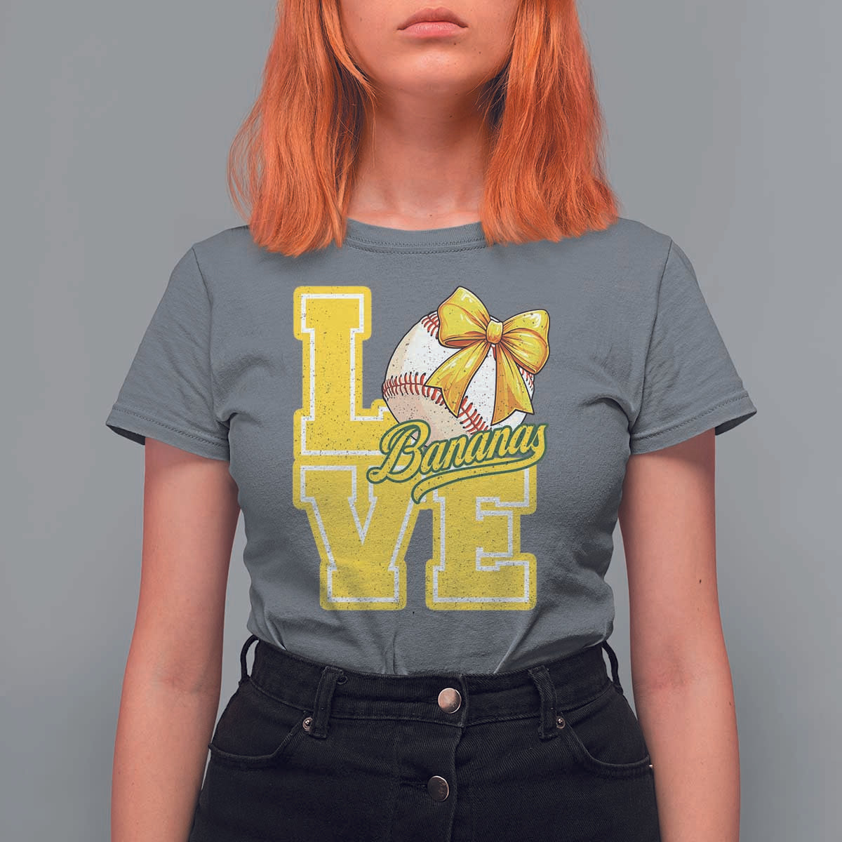 Vintage Banana Coquette Bow T Shirt For Women LOVE Baseball Fan Sport Lover