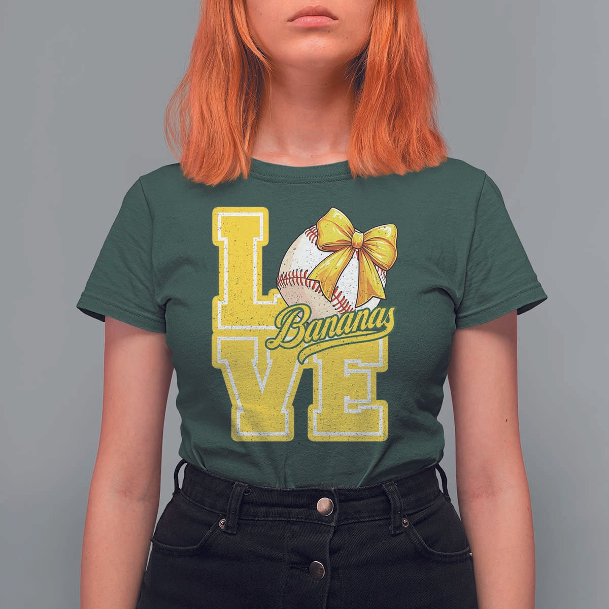 Vintage Banana Coquette Bow T Shirt For Women LOVE Baseball Fan Sport Lover