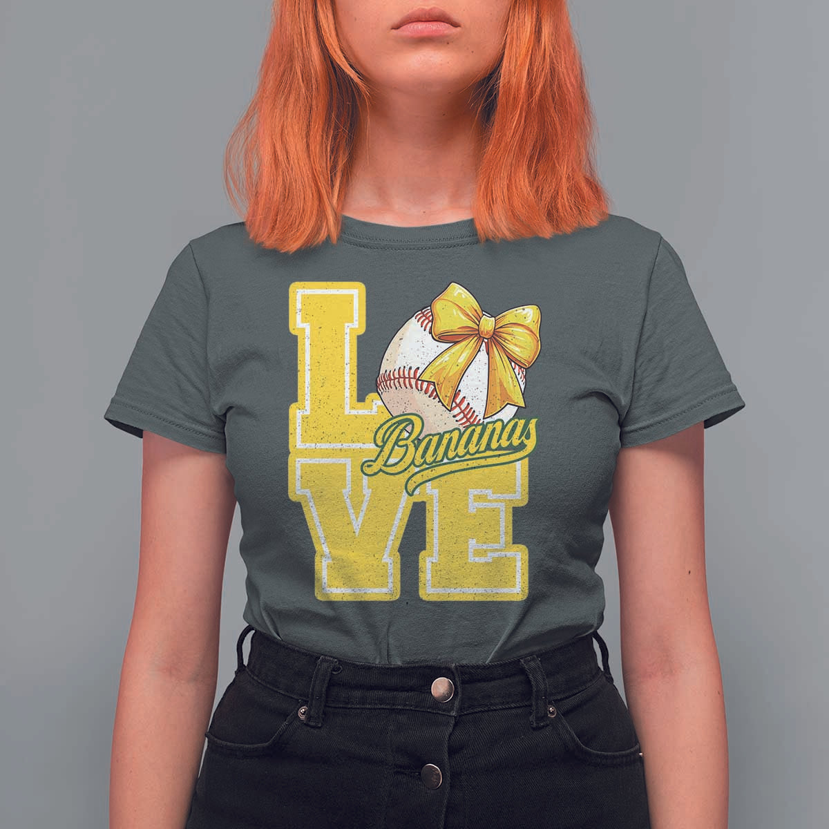 Vintage Banana Coquette Bow T Shirt For Women LOVE Baseball Fan Sport Lover