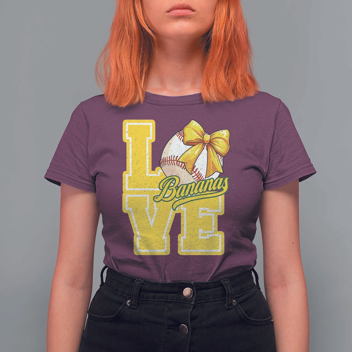 Vintage Banana Coquette Bow T Shirt For Women LOVE Baseball Fan Sport Lover