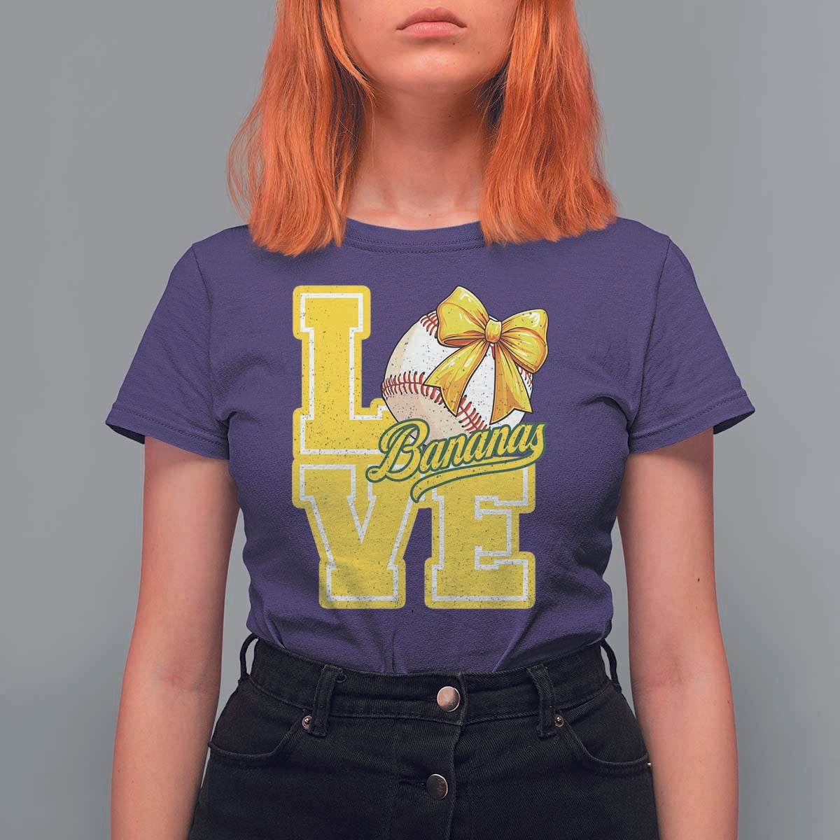 Vintage Banana Coquette Bow T Shirt For Women LOVE Baseball Fan Sport Lover