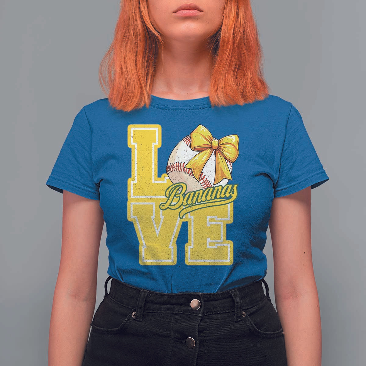 Vintage Banana Coquette Bow T Shirt For Women LOVE Baseball Fan Sport Lover