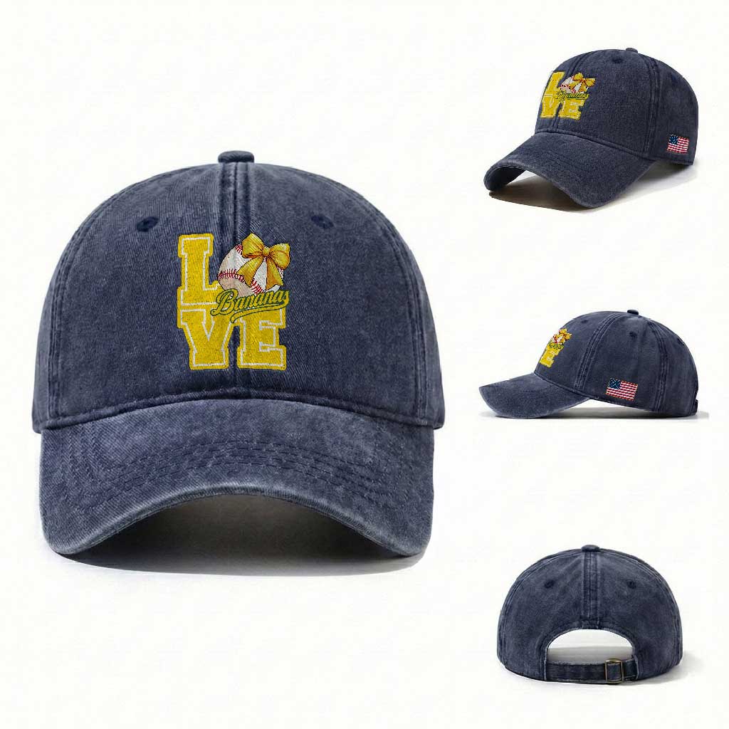 Vintage Banana Coquette Bow Washed Cotton Baseball Cap LOVE Baseball Fan Sport Lover