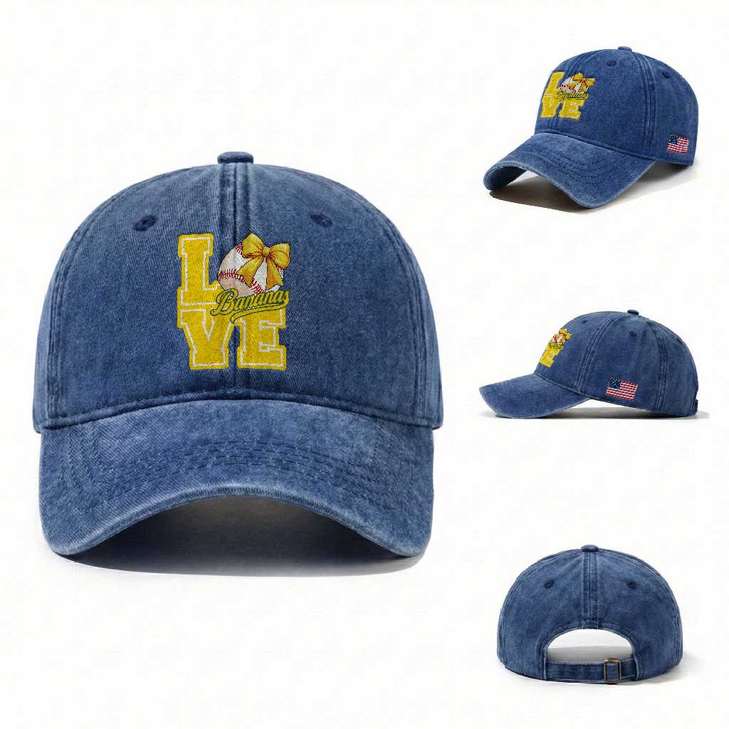 Vintage Banana Coquette Bow Washed Cotton Baseball Cap LOVE Baseball Fan Sport Lover