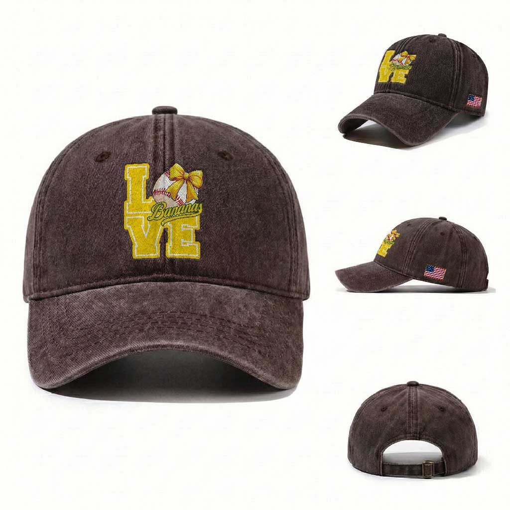 Vintage Banana Coquette Bow Washed Cotton Baseball Cap LOVE Baseball Fan Sport Lover