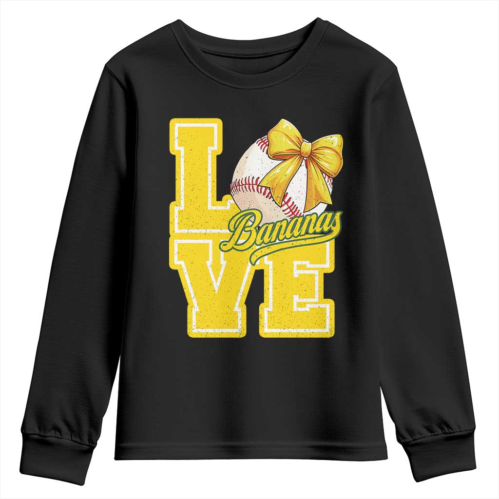 Vintage Banana Coquette Bow Youth Sweatshirt LOVE Baseball Fan Sport Lover