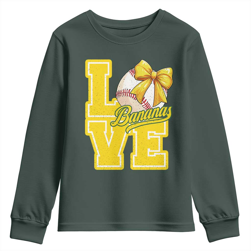 Vintage Banana Coquette Bow Youth Sweatshirt LOVE Baseball Fan Sport Lover