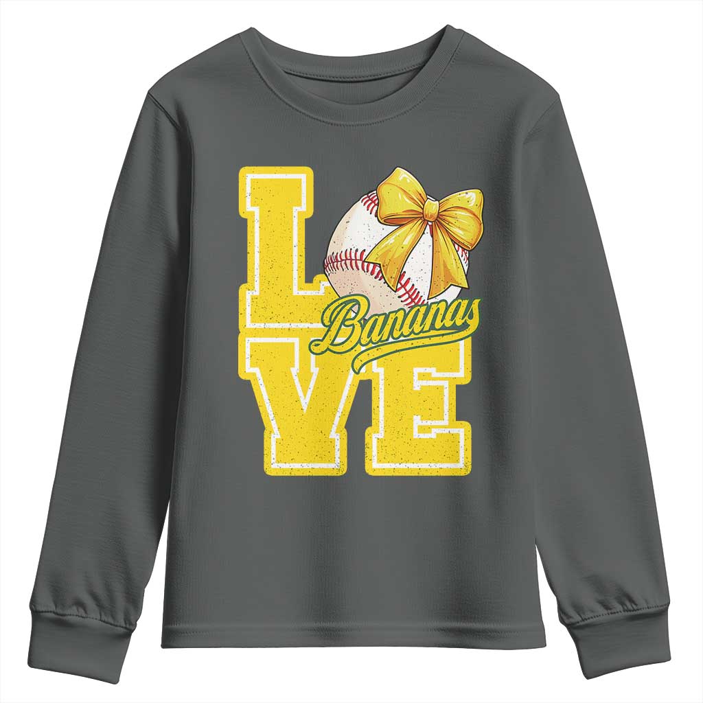 Vintage Banana Coquette Bow Youth Sweatshirt LOVE Baseball Fan Sport Lover