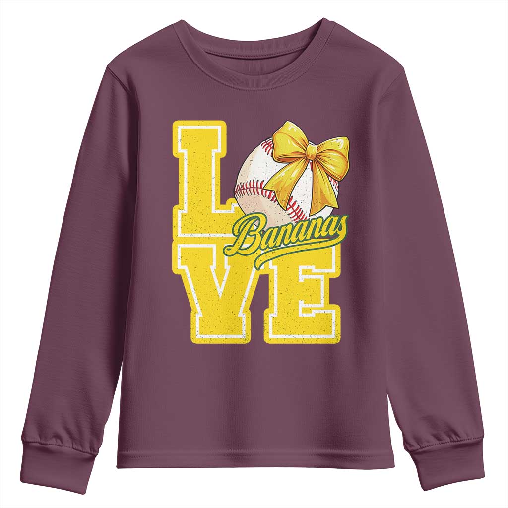 Vintage Banana Coquette Bow Youth Sweatshirt LOVE Baseball Fan Sport Lover