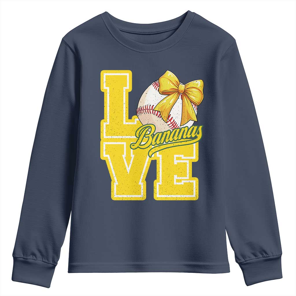 Vintage Banana Coquette Bow Youth Sweatshirt LOVE Baseball Fan Sport Lover