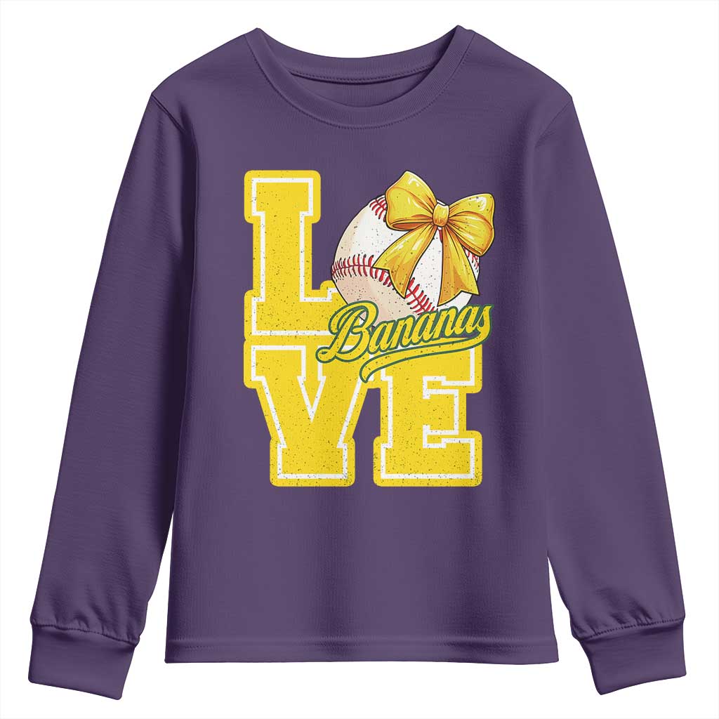 Vintage Banana Coquette Bow Youth Sweatshirt LOVE Baseball Fan Sport Lover