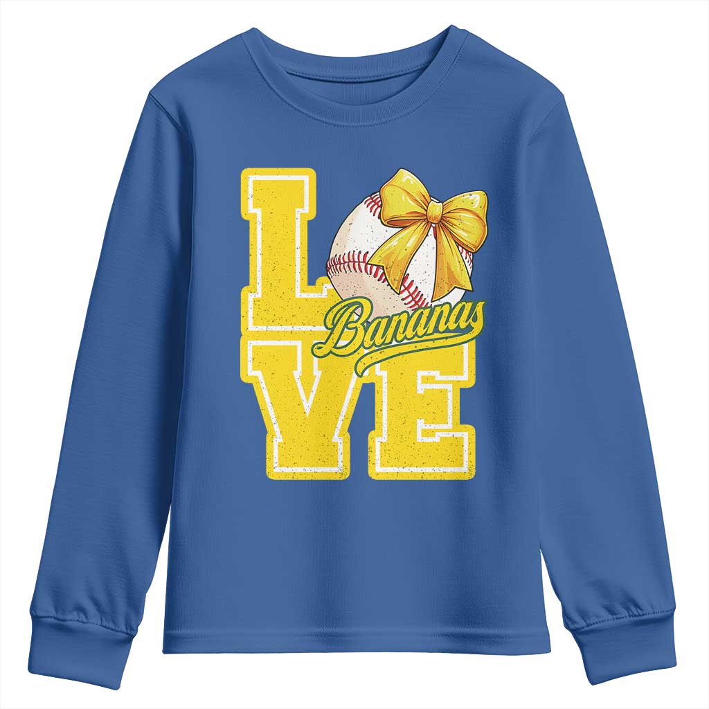 Vintage Banana Coquette Bow Youth Sweatshirt LOVE Baseball Fan Sport Lover