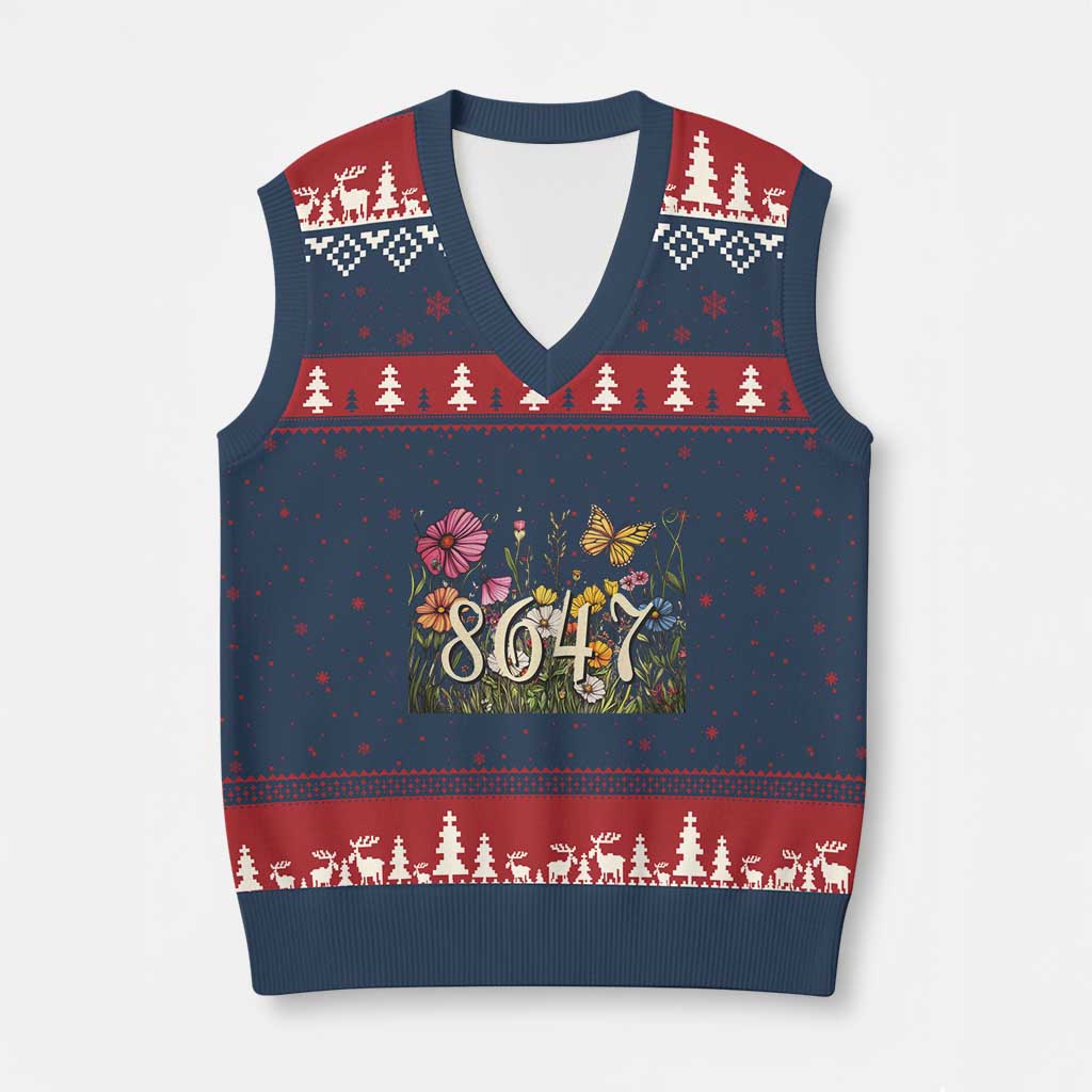 Funny 8647 Subtle Sarcasm V-Neck Knit Sweater Vest Floral Boho Style - Wonder Print Shop