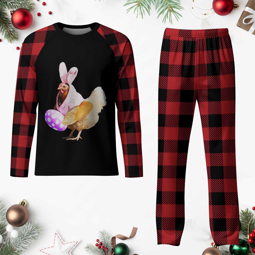 Funny Chicken Bunny Plaid Pajama Set Happy Easter Eggs Farm - Wonder Print Shop