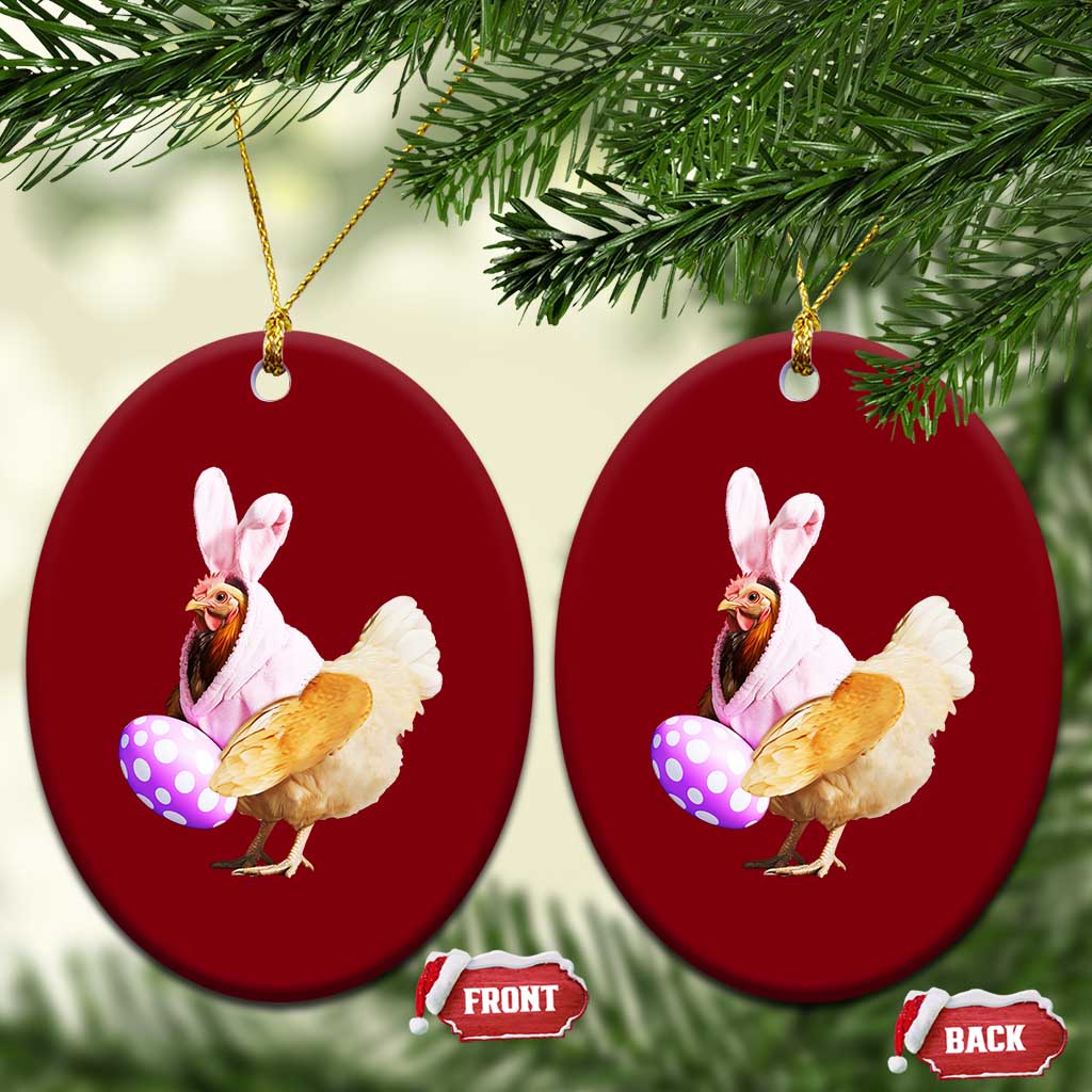 Funny Chicken Bunny Ceramic Ornament Happy Easter Eggs Farm - Wonder Print Shop