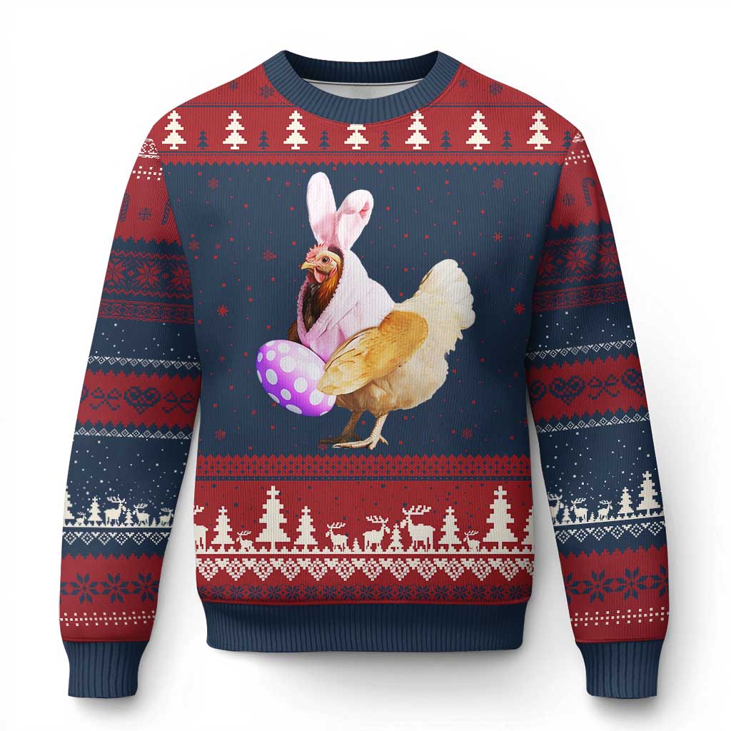 Funny Chicken Bunny Ugly Christmas Sweater Happy Easter Eggs Farm - Wonder Print Shop