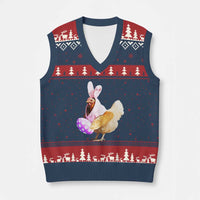 Funny Chicken Bunny V-Neck Knit Sweater Vest Happy Easter Eggs Farm - Wonder Print Shop