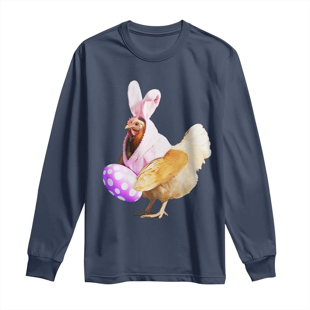 Funny Chicken Bunny Long Sleeve Shirt Happy Easter Eggs Farm
