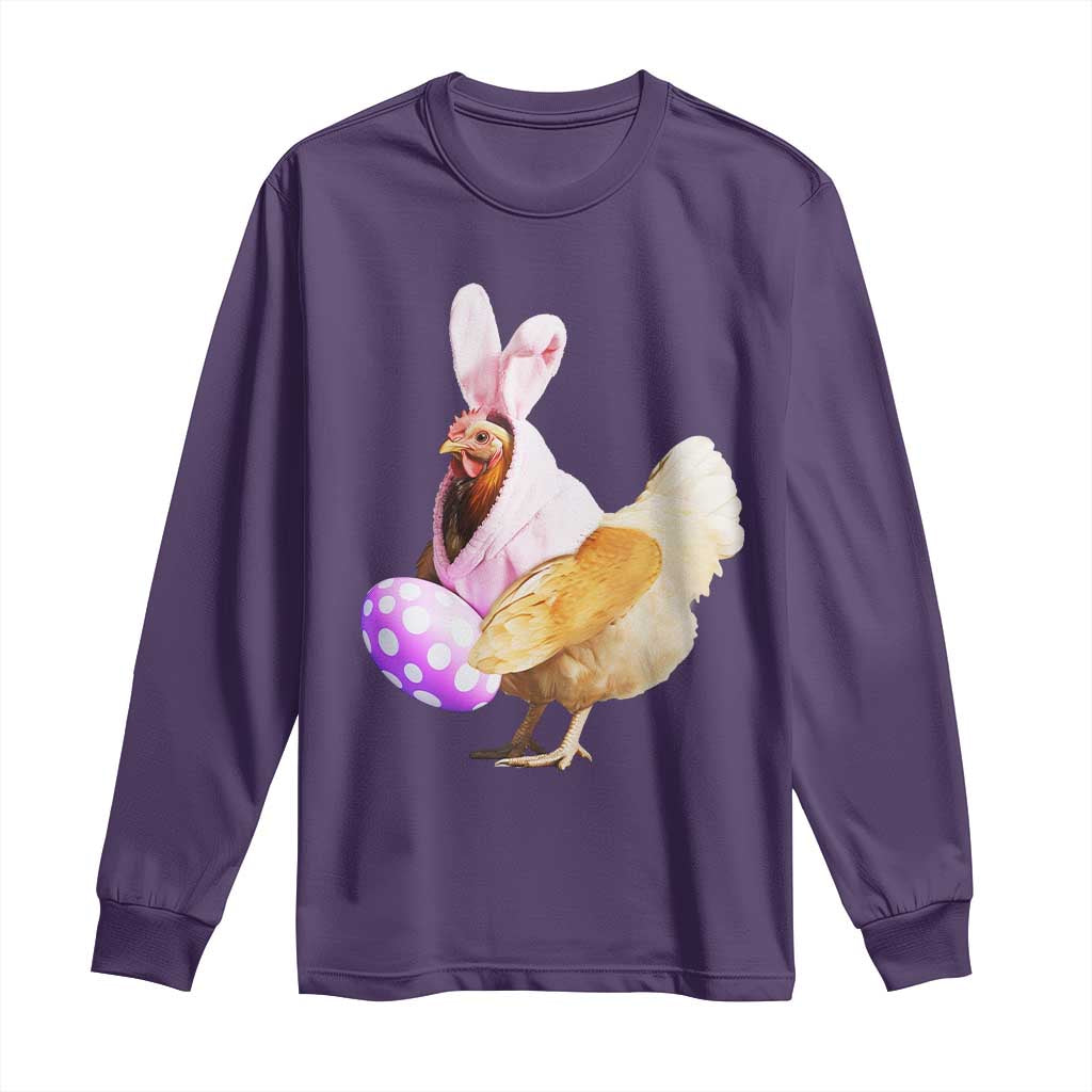 Funny Chicken Bunny Long Sleeve Shirt Happy Easter Eggs Farm