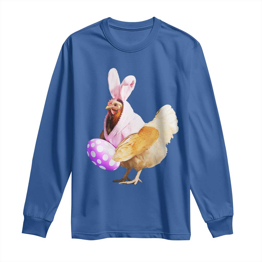 Funny Chicken Bunny Long Sleeve Shirt Happy Easter Eggs Farm