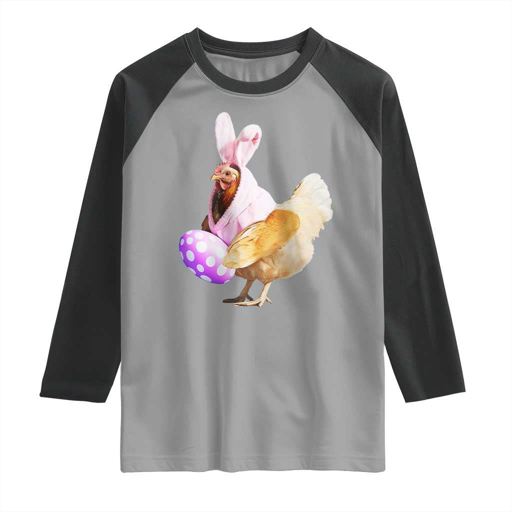 Funny Chicken Bunny Raglan Shirt Happy Easter Eggs Farm