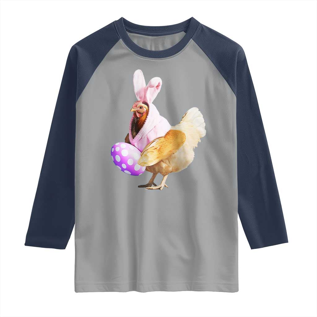 Funny Chicken Bunny Raglan Shirt Happy Easter Eggs Farm