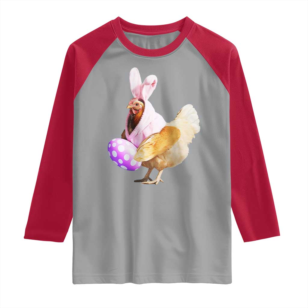 Funny Chicken Bunny Raglan Shirt Happy Easter Eggs Farm