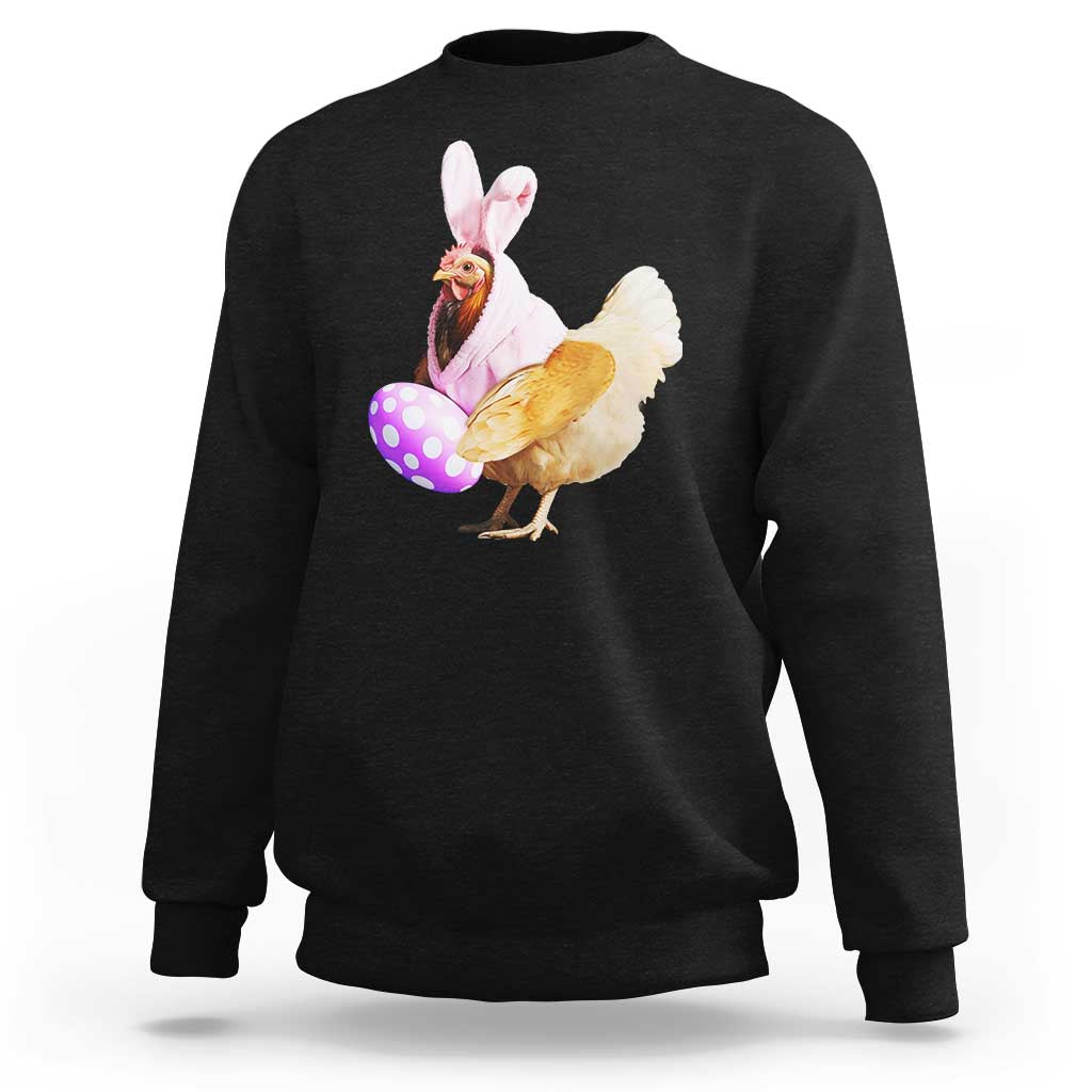 Funny Chicken Bunny Sweatshirt Happy Easter Eggs Farm