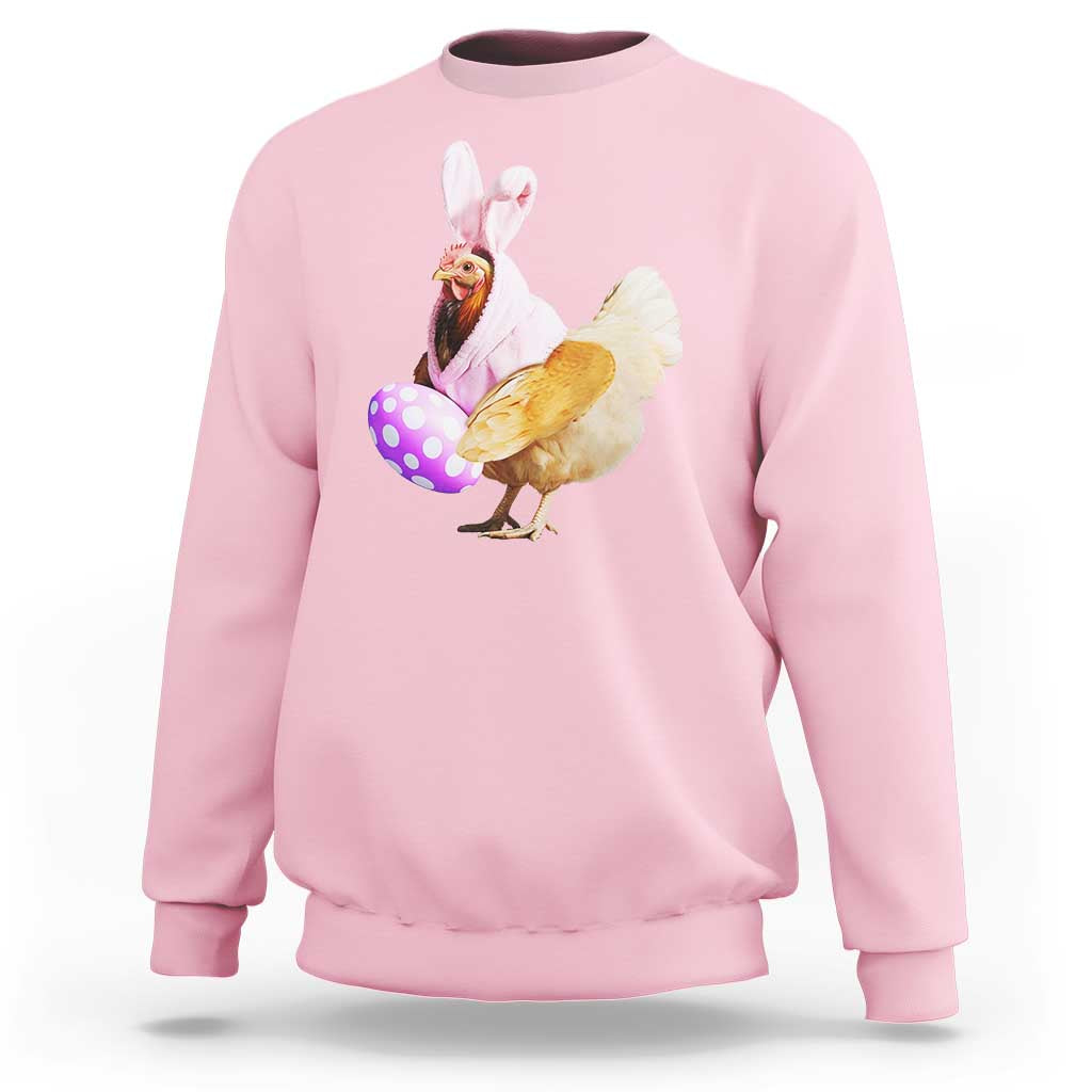 Funny Chicken Bunny Sweatshirt Happy Easter Eggs Farm